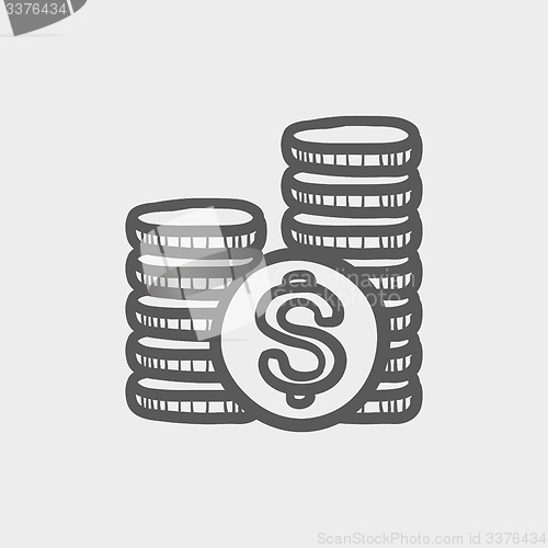 Image of Stack of dollar coin sketch icon