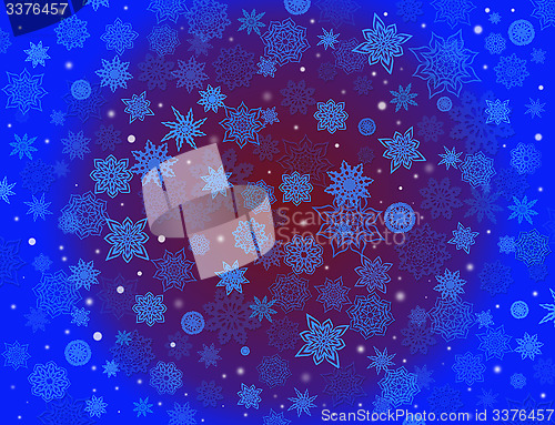 Image of fabulous snowflakes on blue and crimson background