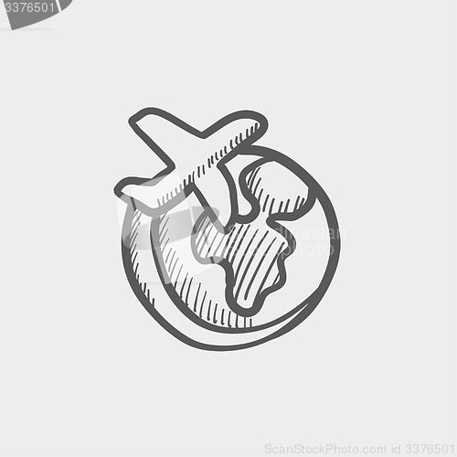 Image of Airplane flying around the world sketch icon