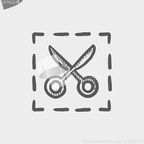 Image of Scissors with cut lines sketch icon