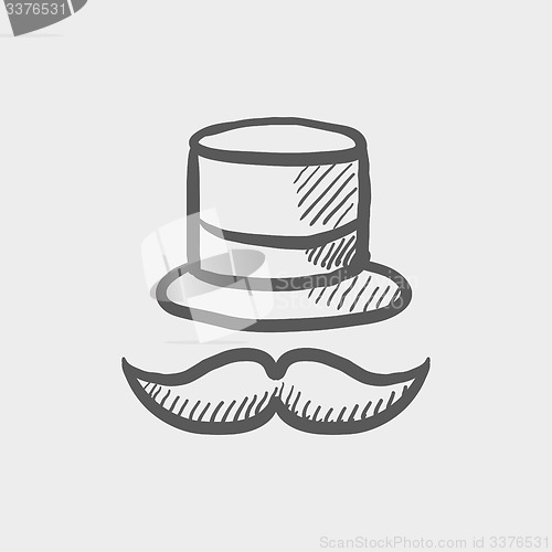 Image of Vintage fashion hat and mustache sketch icon