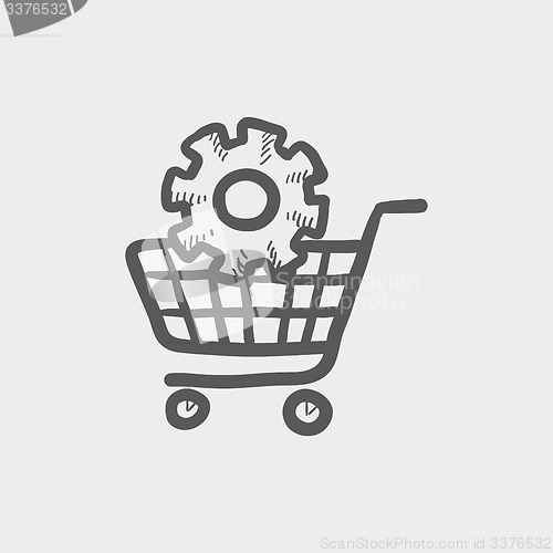 Image of Shopping cart with gear sketch icon