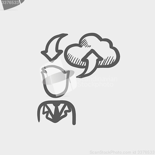 Image of Man with cloud uploading and downloading arrows sketch icon