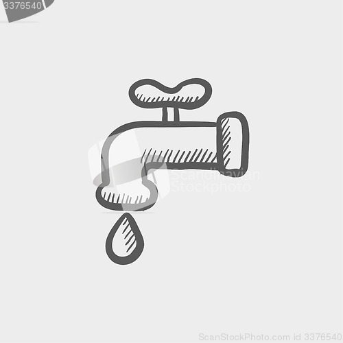 Image of Faucet with water drop sketch icon