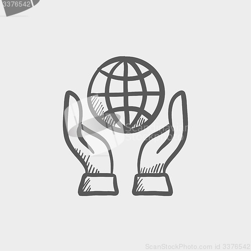 Image of Two hands holding globe sketch icon