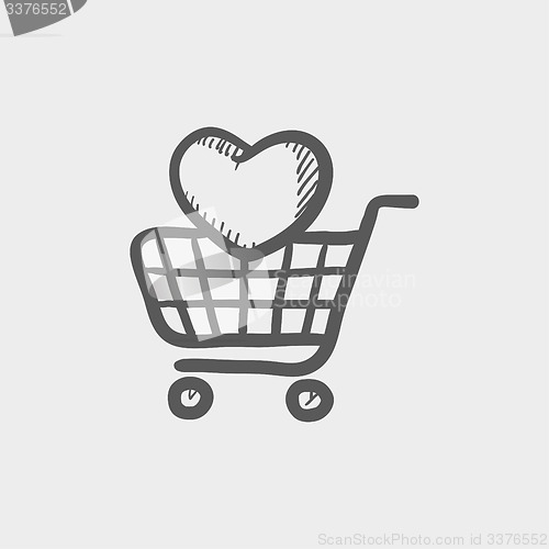 Image of Shopping cart with heart sketch icon