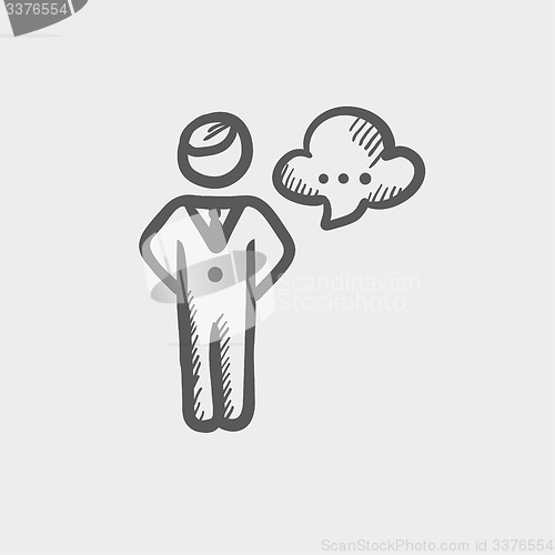 Image of Businessman with speech bubble sketch icon 