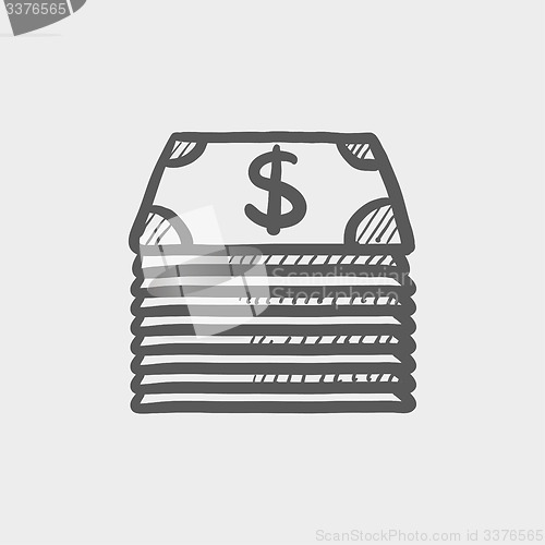 Image of Stack of dollar bills sketch icon