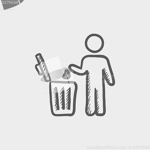 Image of Man throwing garbage in a bin sketch icon