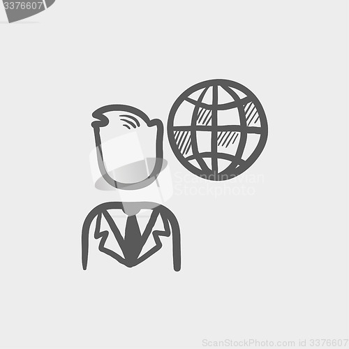 Image of Businessman with global sketch icon