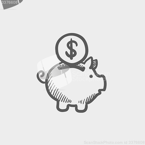 Image of Piggy bank and dollar coin sketch icon