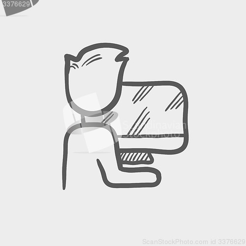 Image of Man working in computer sketch icon
