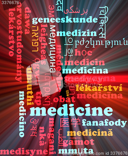 Image of Medicine multilanguage wordcloud background concept glowing