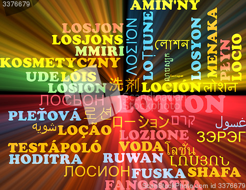 Image of Lotion multilanguage wordcloud background concept glowing