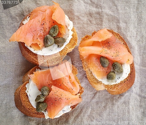 Image of toasted bread with smoked salmon