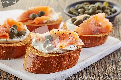 Image of toasted bread with smoked salmon