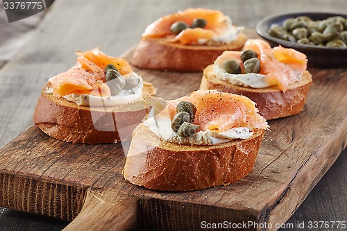 Image of toasted bread with smoked salmon