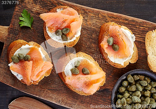 Image of toasted bread with smoked salmon