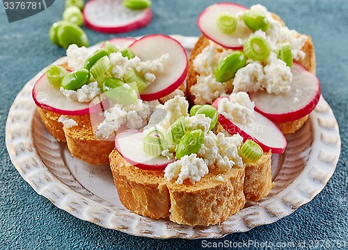 Image of toasted bread with radish and cottage cheese