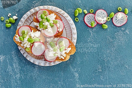 Image of toasted bread with radish and cottage cheese