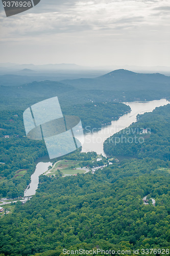 Image of chimney rock and american flag