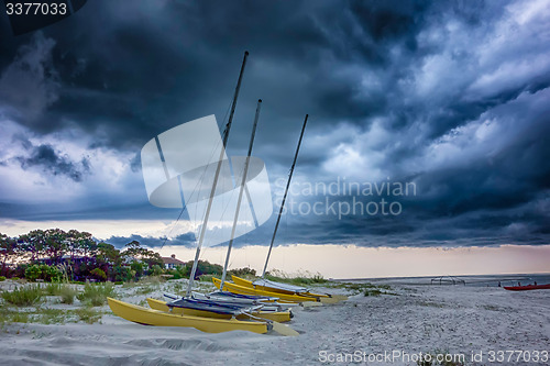 Image of tybee island beach scenes during rain and thunder storm