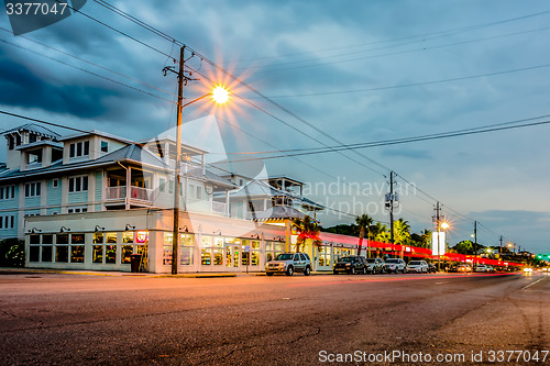 Image of tybee island town center streets at sunset