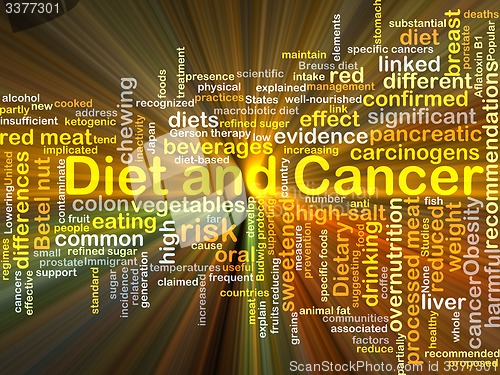 Image of Diet and cancer background concept glowing