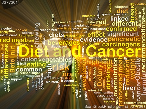 Image of Diet and cancer background concept glowing