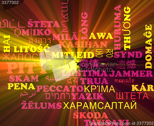 Image of Pity multilanguage wordcloud background concept glowing