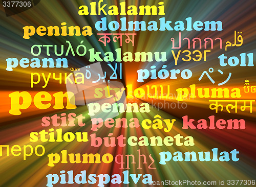 Image of Pen multilanguage wordcloud background concept glowing