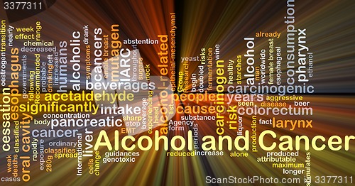 Image of Alcohol and cancer background concept glowing