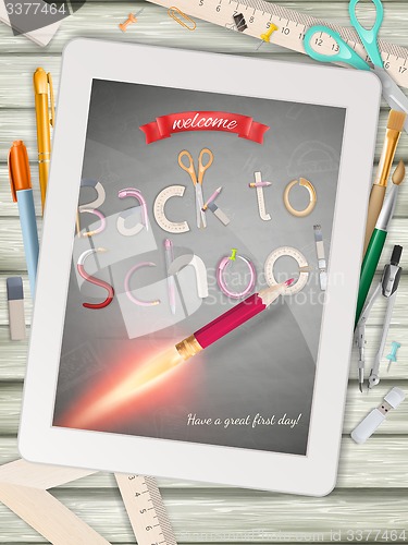 Image of Back to school illustration with tablet. EPS 10