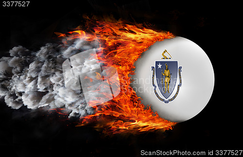Image of Flag with a trail of fire and smoke - Massachusetts