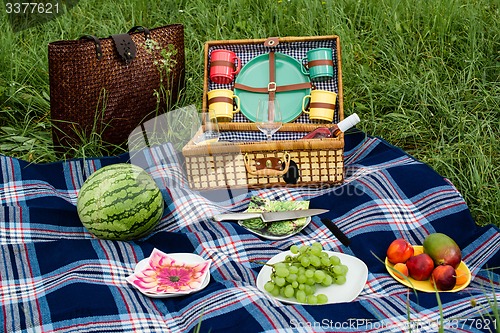 Image of Picnic blanket and basket 