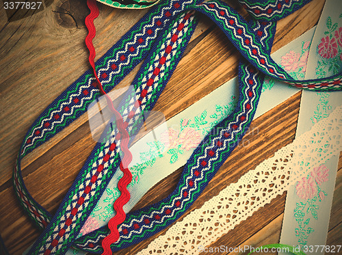 Image of vintage lace, tape and ribbons