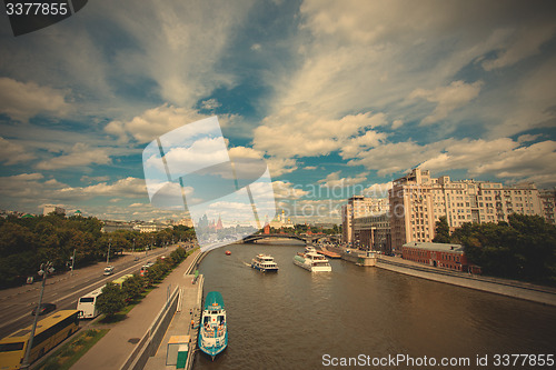 Image of river and Moscow Kremlin at summer day, Russia