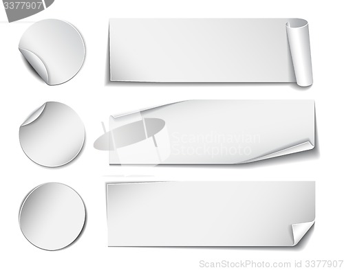 Image of Set of white rectangular and round paper stickers 