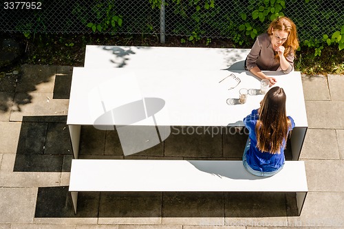 Image of Businesswomen having coffee break 