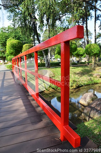 Image of Red bridge in Chinese Garden