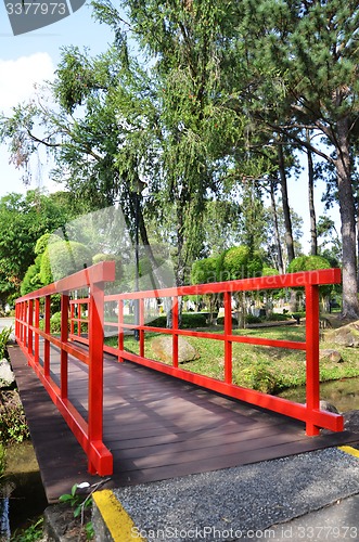 Image of Red bridge in Chinese Garden
