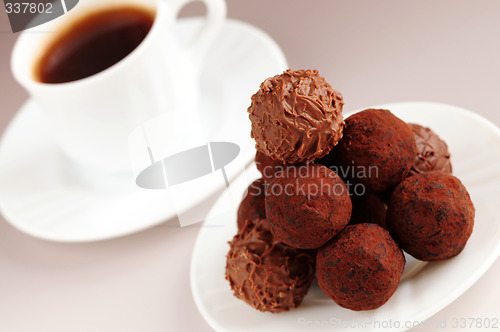 Image of Chocolate truffles and coffee