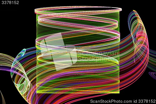 Image of Fractal image on a black background are rendered colored line in