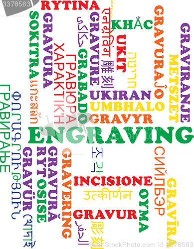 Image of Engraving multilanguage wordcloud background concept