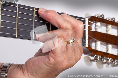 Image of Old hand and guitar isolated