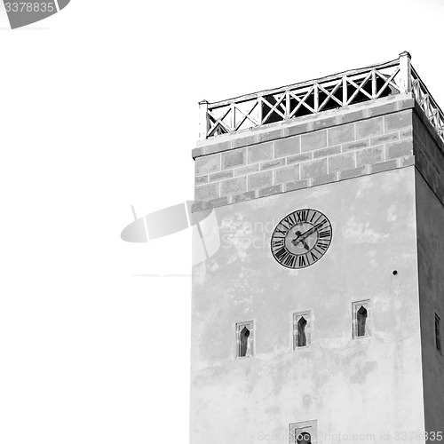 Image of old brick tower in morocco africa village and the sky