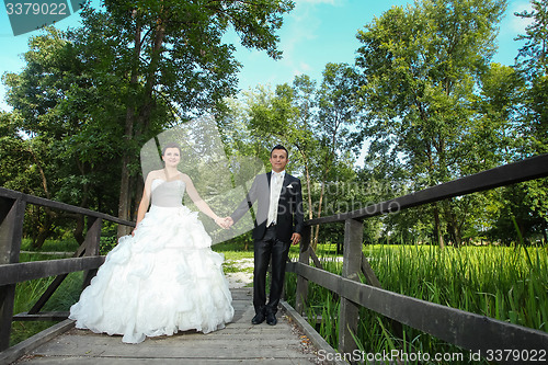 Image of Newlyweds holding hands