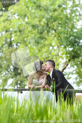 Image of Newlyweds kissing 