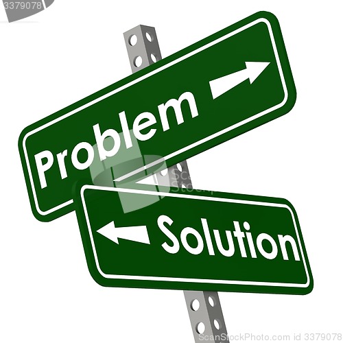 Image of Problem and solution road sign in green color
