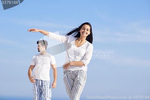 Image of happy young romantic couple have fun and  relax at home